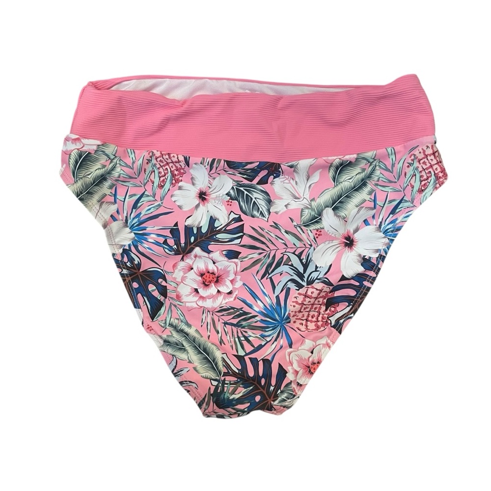 AI'MAGE High Neck Ribbed Two Pieces Bikini Swimsuit Pink Print Women’s Medium - Picture 8 of 10